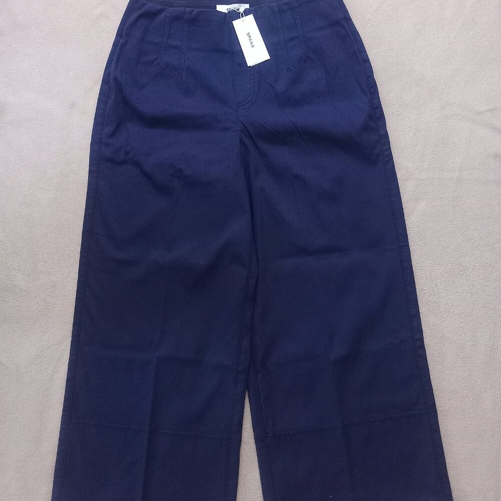 Spanx Stretch Twill Cropped Wide Leg Pant Petite M Lapis Blue